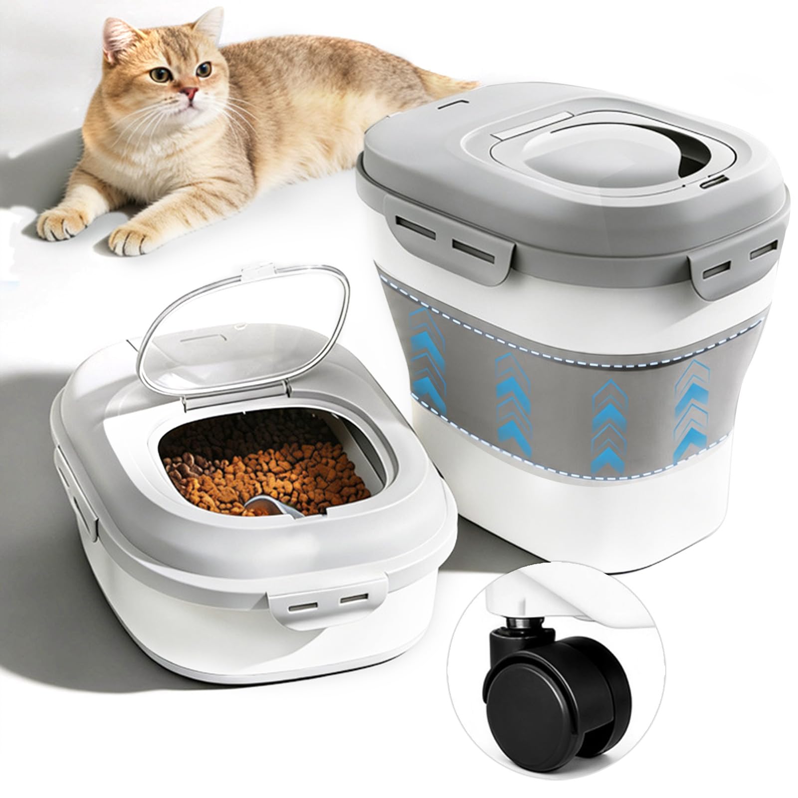 Coxyzoxy Collapsible Cat Food Stroage, 20L Dog Food Bin with Lid & Wheels, Large Airtight Pet Foods Container with Visible & Measuring Scoop for Animal Dry Food Seed Storage