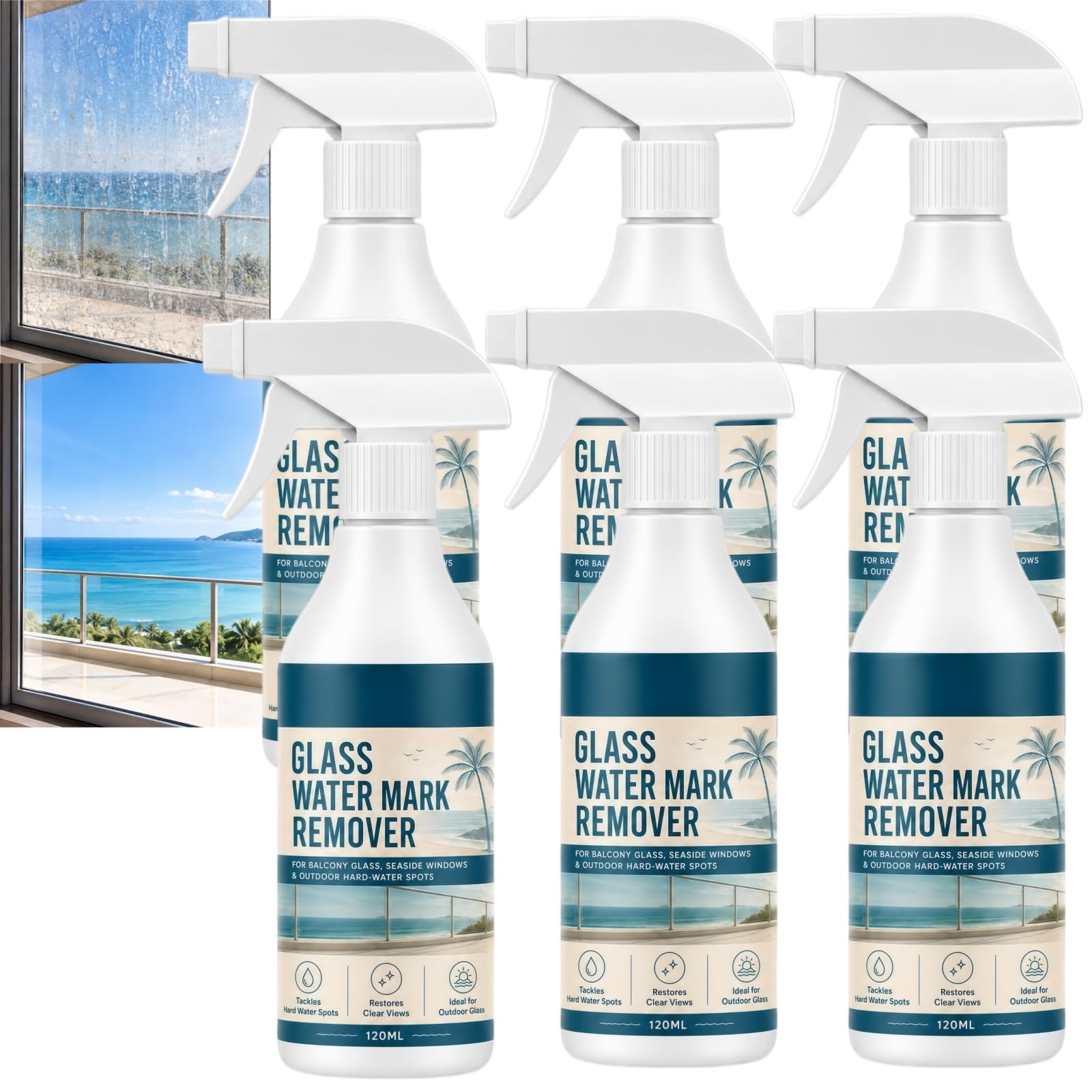 Spray per la rimozione dei segni d'acqua in vetro, Rimozione delle macchie d'acqua dura per vetro, Rimozione dei segni per finestre in, Detergente per macchie dura (6pcs)