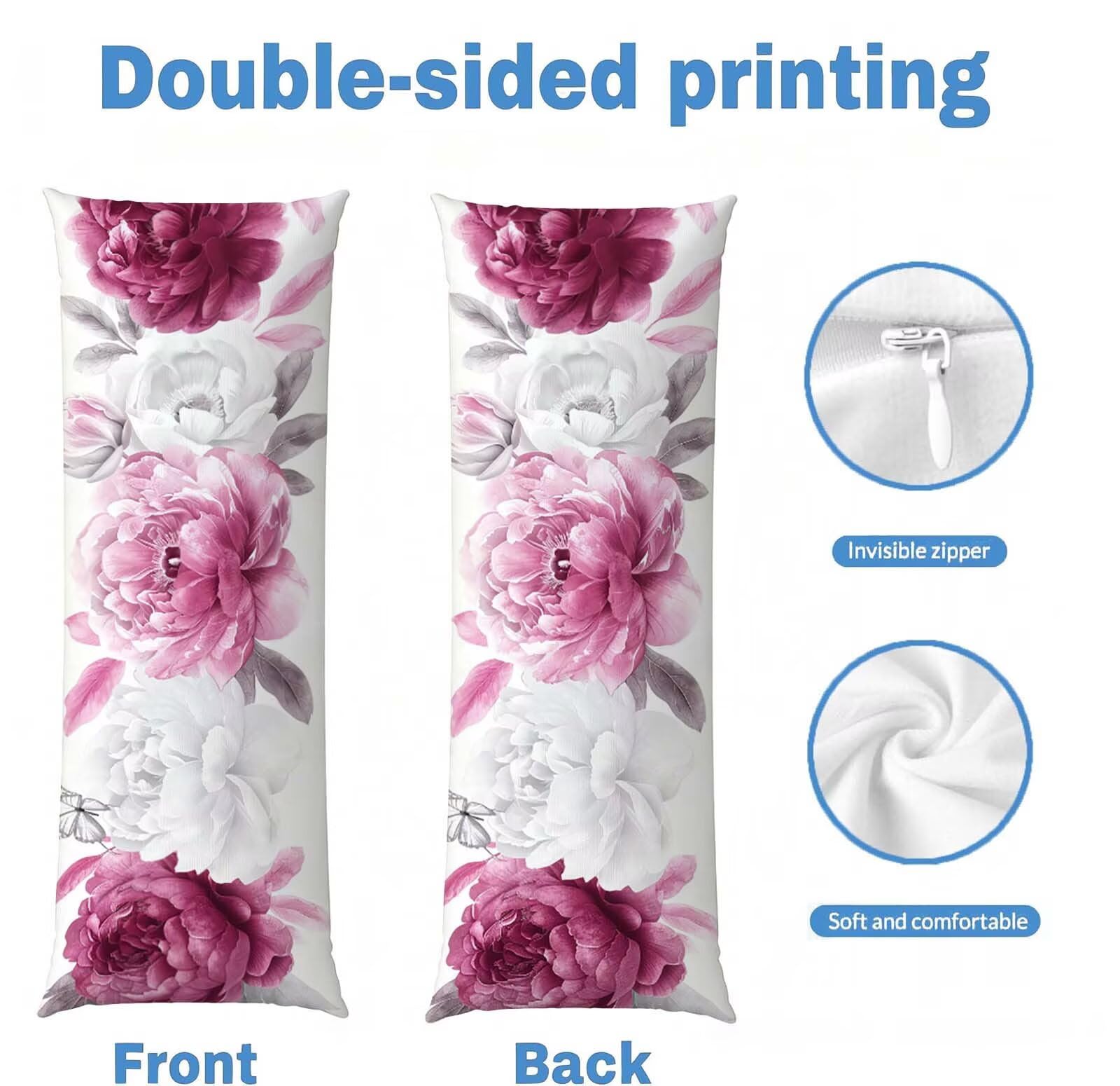 Rosa-18 Federe Cuscino Letto 50x150 cm, Grande Cuscini per Divano Velluto, | Doppia Faccia Stampa, Fiore-2 Fodera per Cuscino Decorativa, con Cerniera, Cuscino per Dormire Sul Fianco j-144