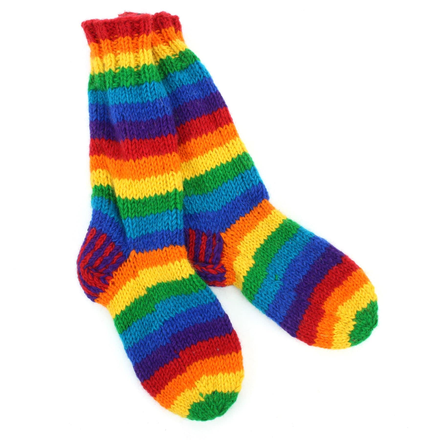 Loudelephant Unisex Stripe Rainbow 1 Hand Knitted Wool Slipper Socks Lined
