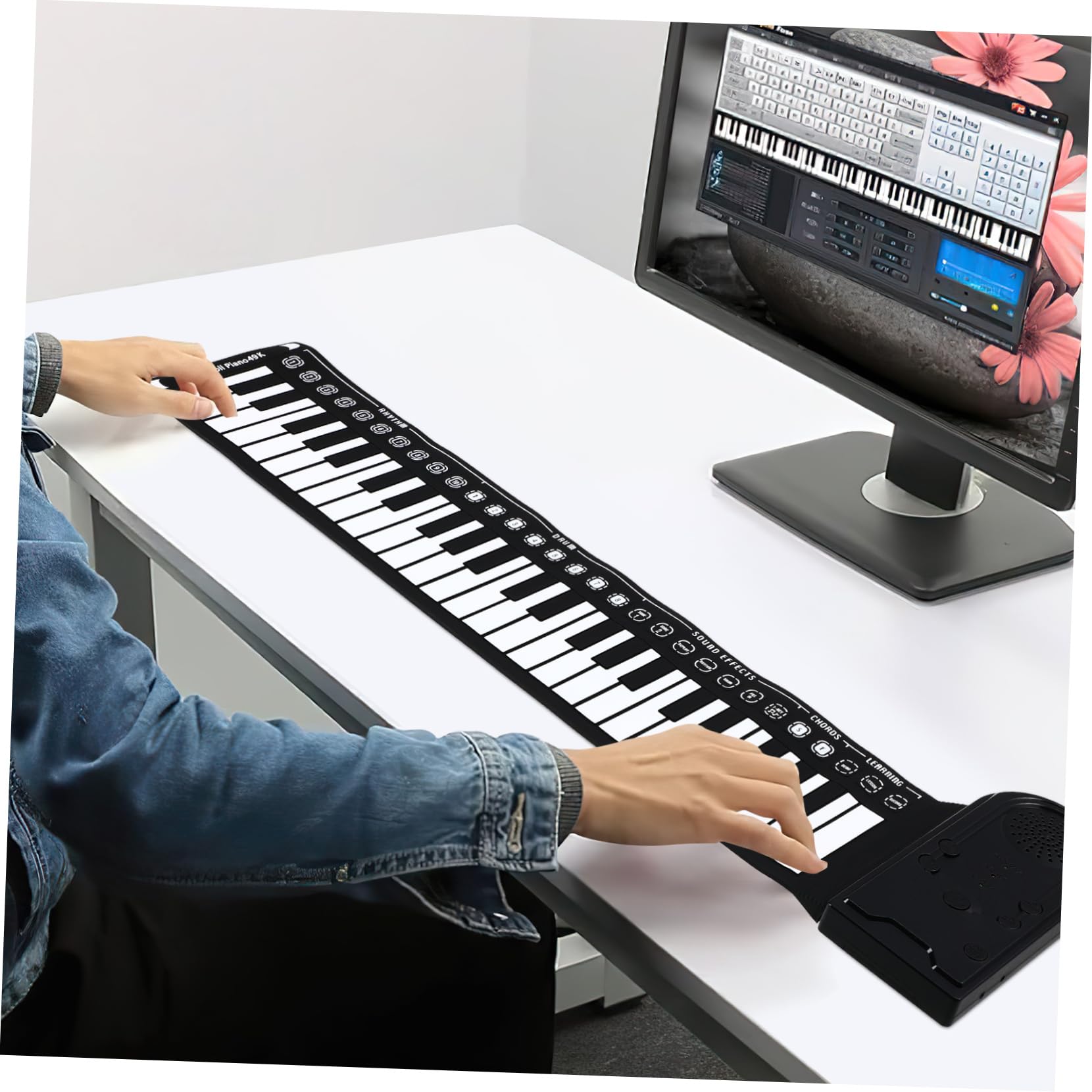 HEMOTON Tastiera Musicale Pieghevole 49 Tasti in Silicone, Pianoforte Portatile Arrotolabile Altoparlante Integrato per Principianti, Nero