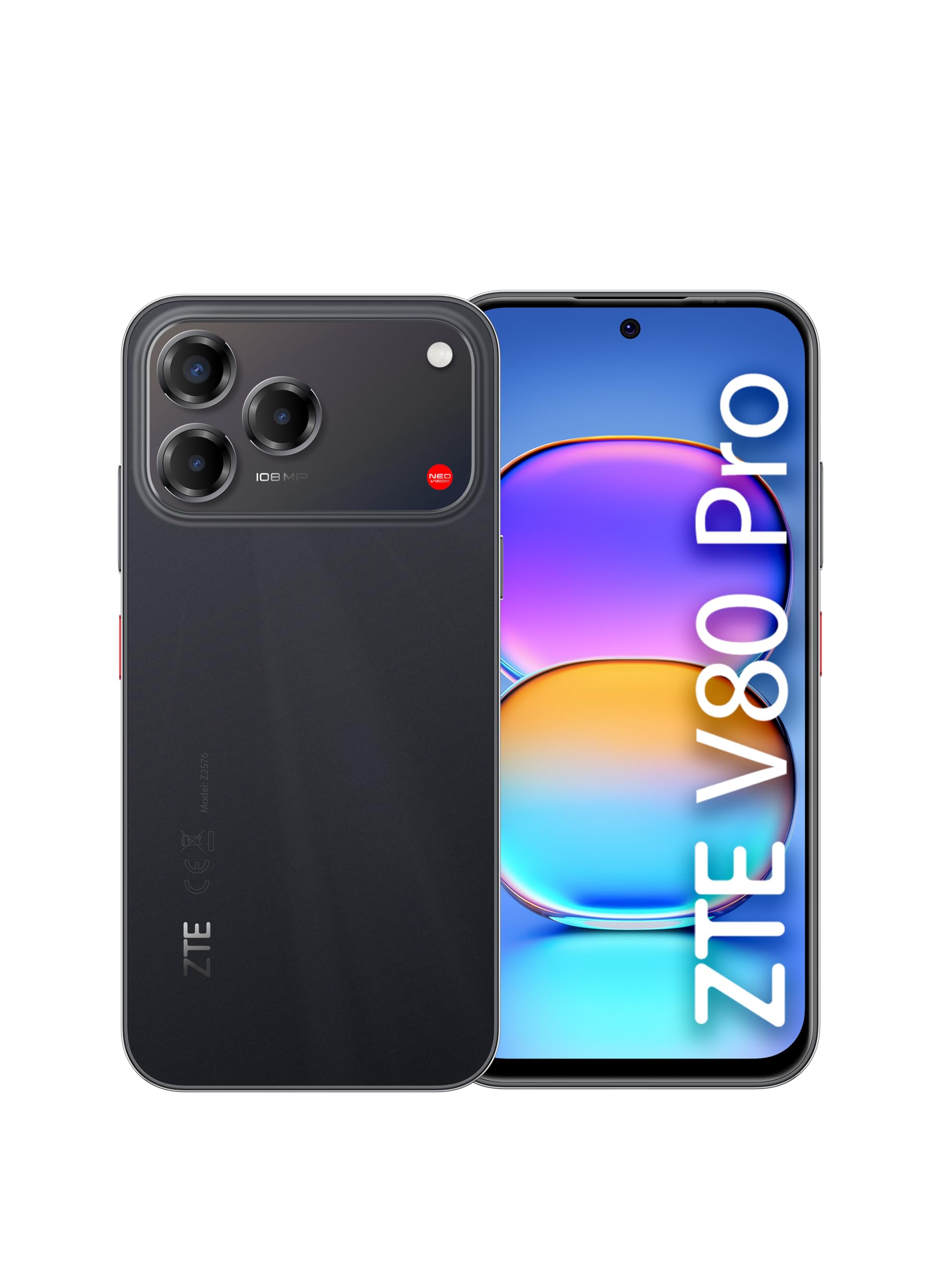 ZTE V80 Pro Smartphone 4G RAM 20GB(8+​12), memoria 256GB, Display 6,​75" High-​res 120HZ con Live Island 2.0, Tripla fotocamera 108MP, Fotocamera frontale 16MP, Android 16, Batteria 5000mAh - Nero