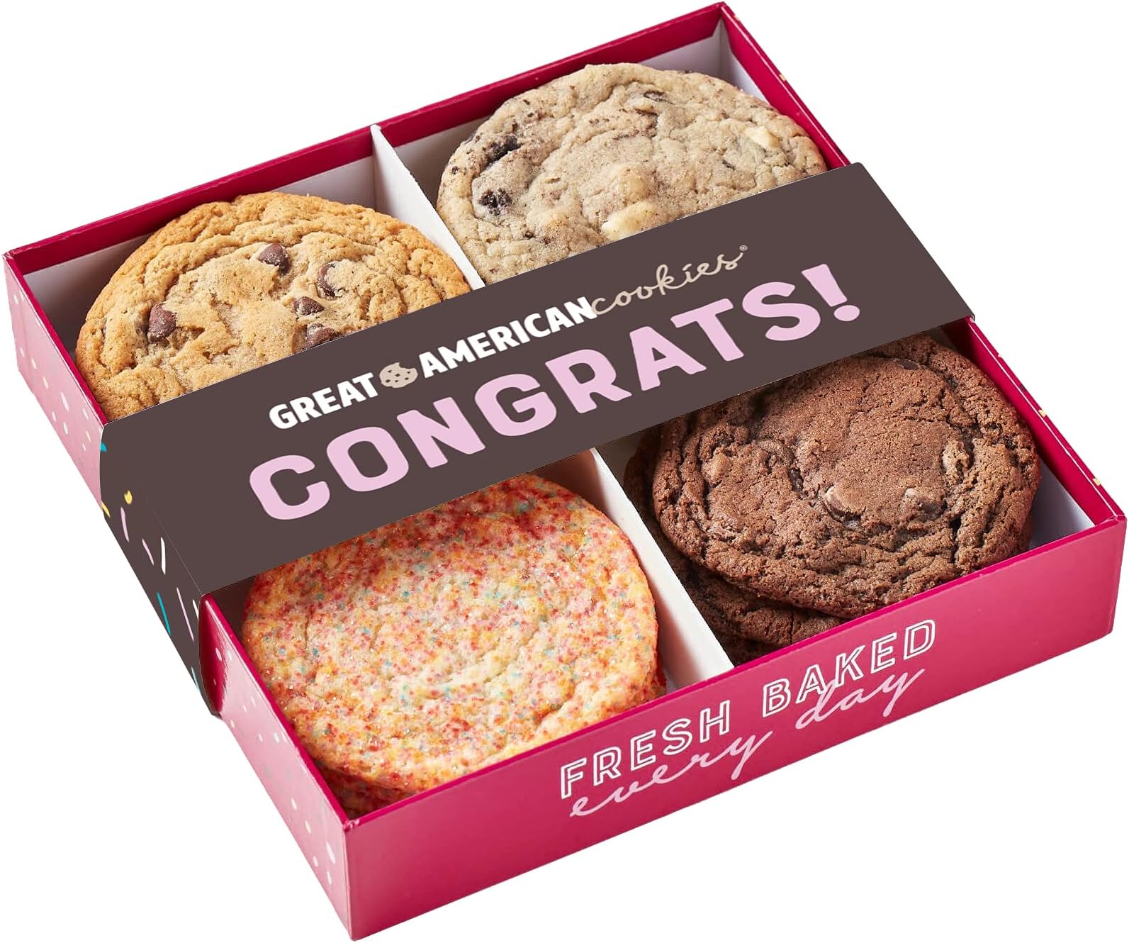 Great American Cookies - 12 Congrats Assorted Cookie Box Fresh Baked Assorted Cookies - Baked Daily, Hand Scooped and Never Frozen - Great for birthday, graduation, parties, or special events