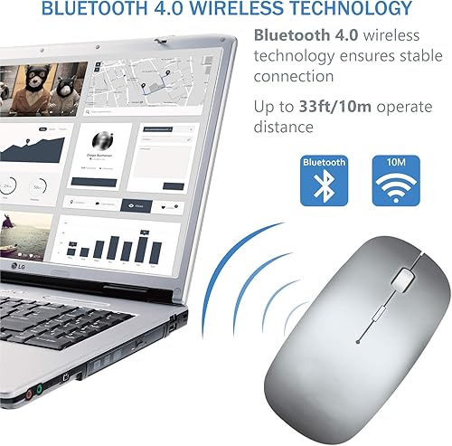 Miniatura 3 de Tsmine Cargador inalámbrico Bluetooth Ratón de computadora para MacBook Air Mac Pro Laptop Ipad PC El láser óptico recargable Mini Slim Silent Mouse