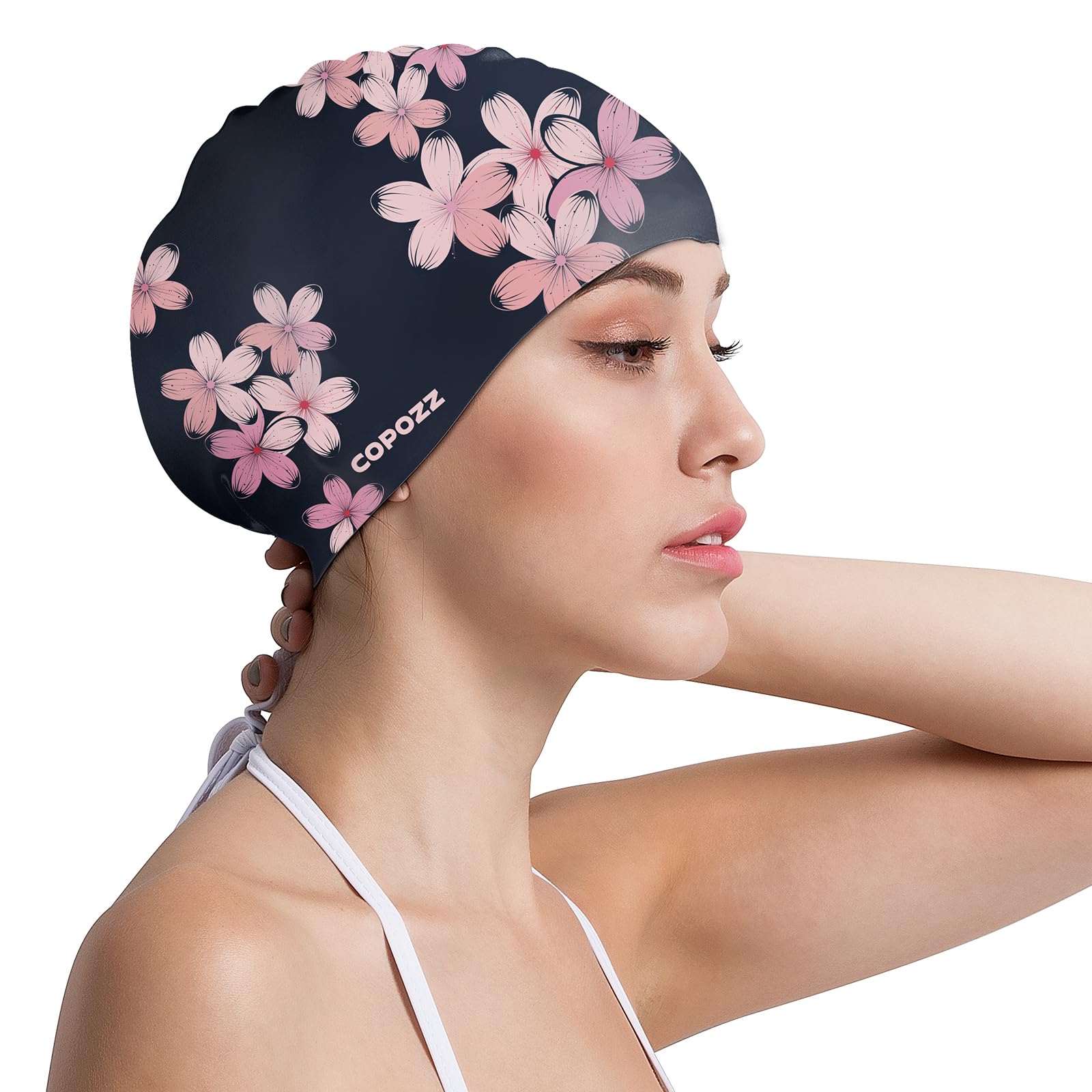 Swimming Cap Women, Adult Swim Cap for Hair and Ear Protection, Silicone Long Hair Swimming Cap for Women, which Keeps Hair Dry
