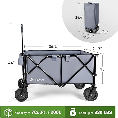 Miniatura 8 de Hikenture Carro plegable extra grande, capacidad de 330 libras, ruedas todo terreno, marco de acero negro, carrito utilitario plegable