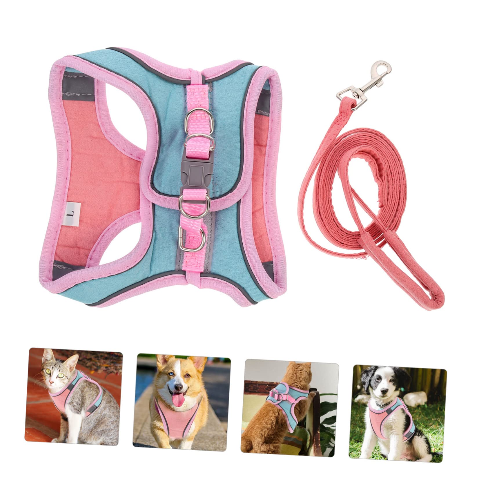 INOOMP 5sätze Katzengeschirr Und Leine Reflektierende Weste Für Katzen Verstellbar Teiliges Kit Für Sicheres Outdoor-Spaziergang Geeignet Für Kätzchen Und Kleine Hunde Pastellgrün