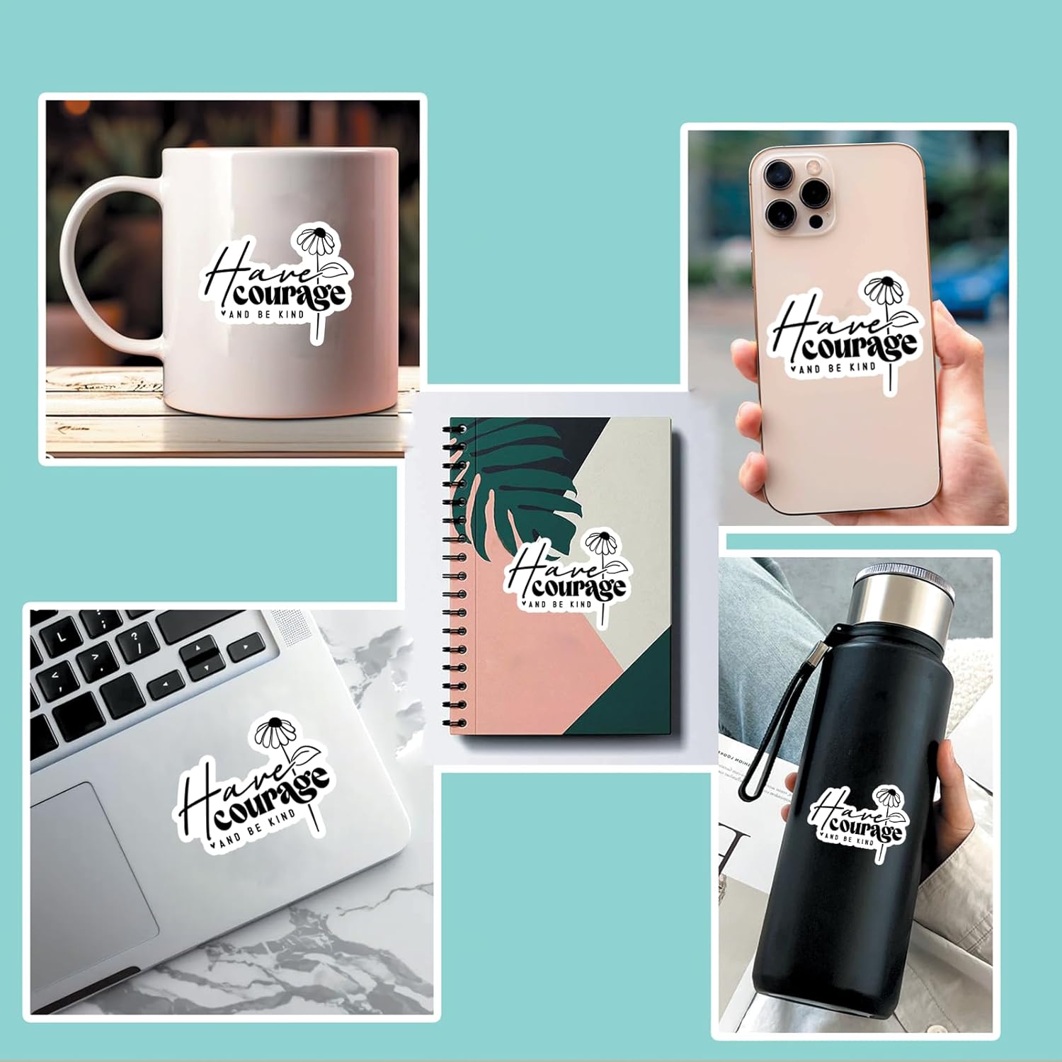 (3Pcs) Have Courage and Be Kind Stickers Motivational Quotes Stickers Decal Waterproof Vinyl Stickers Adult for Laptop Kindle Car Tumbler Water Bottle Mug Phone Notebook Helmet Size 3”x2.2” - Image 3