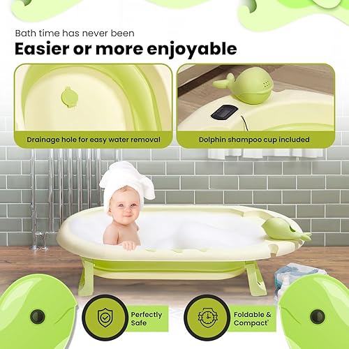 Miniatura 3 de Bañera plegable para bebé con termómetro - Bañera infantil con orificio de drenaje - Bañera para bebé recién nacido a niño pequeño de 0 a 36 meses -