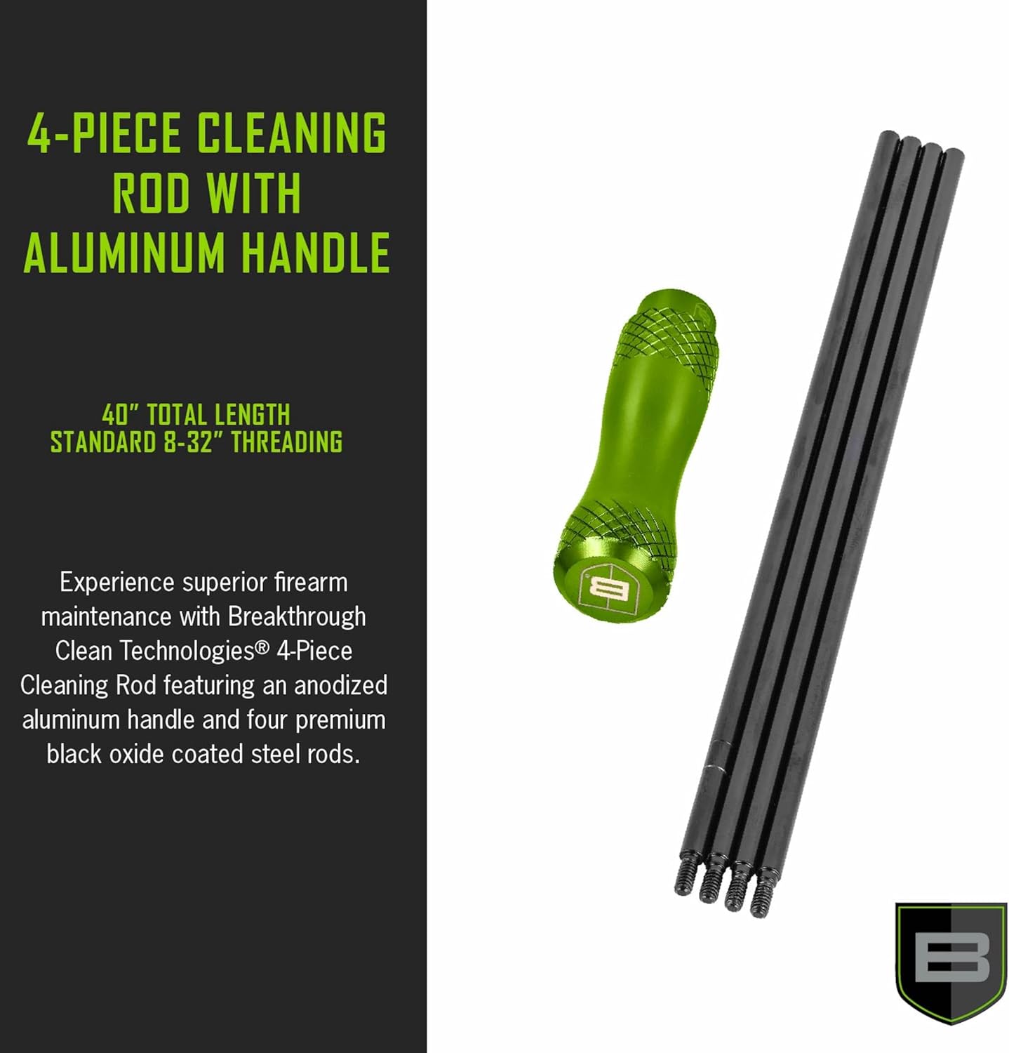 Breakthrough Clean Technologies® 4-Piece Cleaning Rod w/Aluminum Handle, 40”L