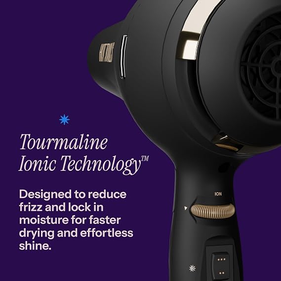 Hot Tools Pro Artist Black Gold 2100 Turbo Ceramic Blow Dryer, 1875 Watts | Lightweight Ionic Hair Dryer for Fast Drying, 6 Heat/Speed Settings, Cool Shot, Diffuser, Concentrator, 8 Ft Cord