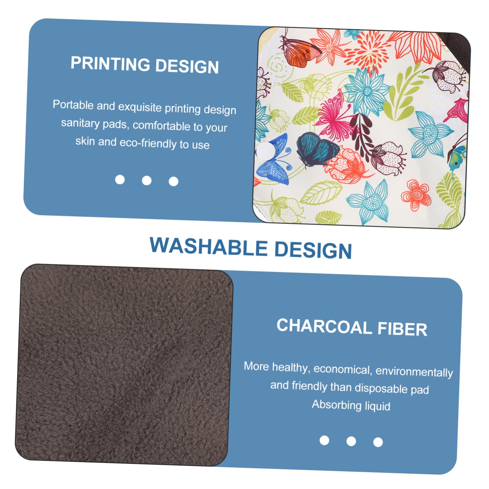 8piezas Compresas Menstruales Reutilizables De Absorbentes Toallas Sanitarias Lavables Alas y Diseño Presión Para Viajes y Uso Diario