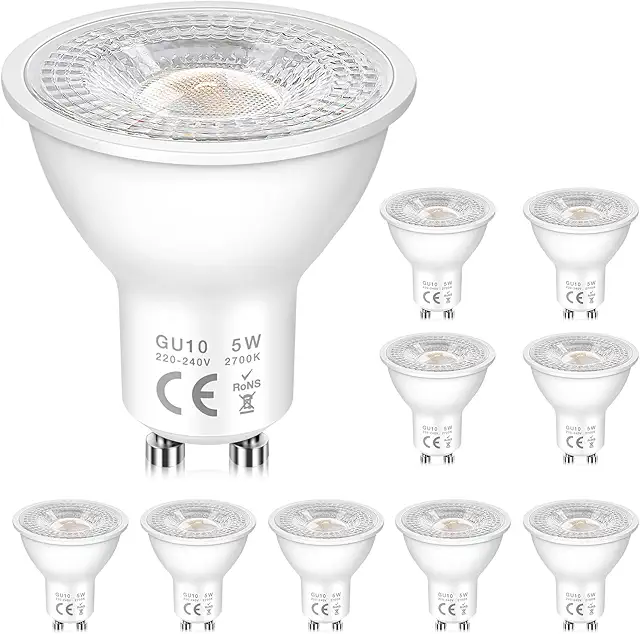 GU10 LED Warmweiß Lampe 5W, 10 Stück - Reflektor Spots 2700K für Spurleuchten