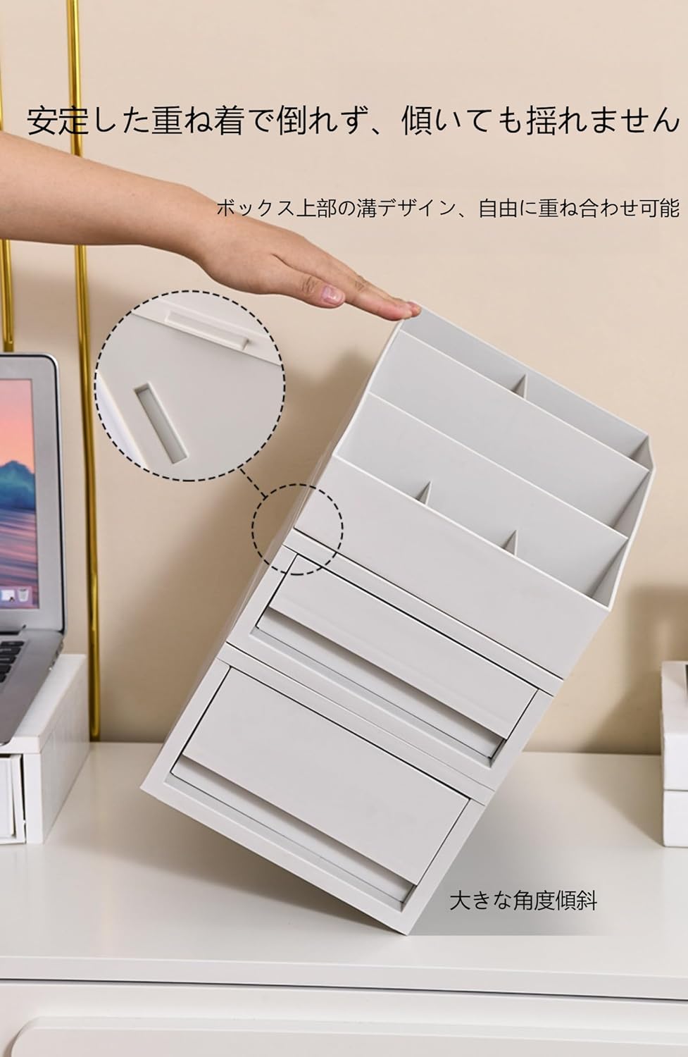 卓上整理ボックス 化粧品収納ラック 多機能 大容量 強い耐久性 安定 整理簡単 小物入れ 化粧道具入れ 北欧 シンプル (仕切り付き