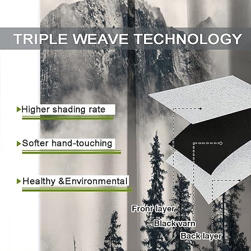 Miniatura 6 de Cortinas opacas de montañas con bosque gris brumoso, cortina para ventana de dormitorio, árbol negro natural, bosque, decoración escénica de madera