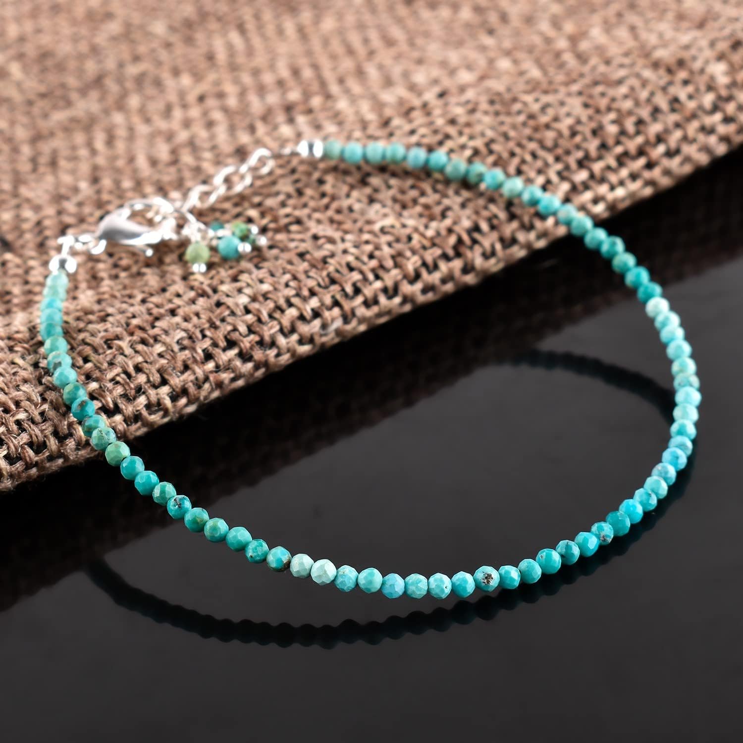 Natural Gemstone Micro Round Beads Dainty Choker Bangle Bracelet, Handmade Jewelry for Women, Healing Chakra Crystals Silver Plated Chain 8 inch, Birthday Gift for Her