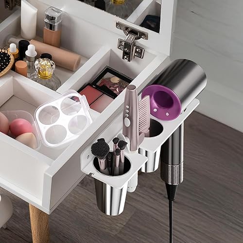 Miniatura 4 de HIIMIEI Organizador de herramientas para el cabello, soporte para herramientas calientes de acrílico blanco con 2 tazas, accesorios de peinado de
