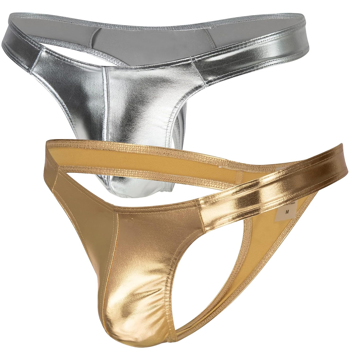 Generic Men's Briefs Underwear Leather Comfort Underpants (XL, Gold & White)