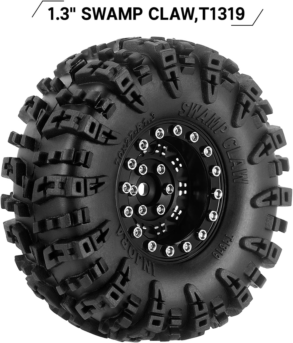 INJORA 1.3" Wheel Tires Set - S5 Swamp Claw Mud Terrain Tires and Aluminum Wheel for 1/18 1/24 SCX24 TRX4M Upgrade RC Crawler Car