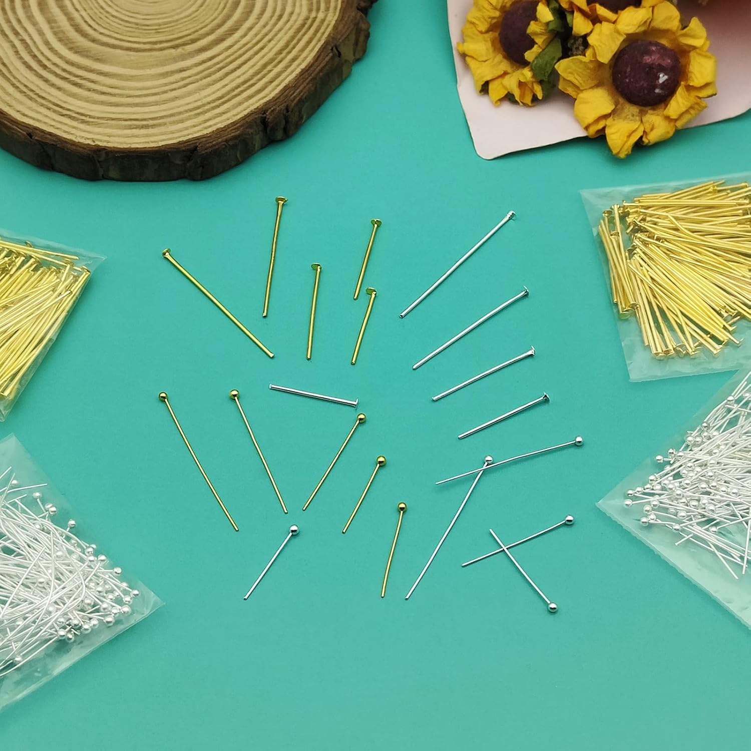 2000Pcs Assorted Head Pins Set for Jewelry Making,Jewelry Head Pins Kit Includes 1000Pcs Ball Head Pins 1000Pcs Flat Head Pins Eye Pins for Jewelry Finding,DIY Craft(Silver,Gold) : Arts, Crafts & Sewing
