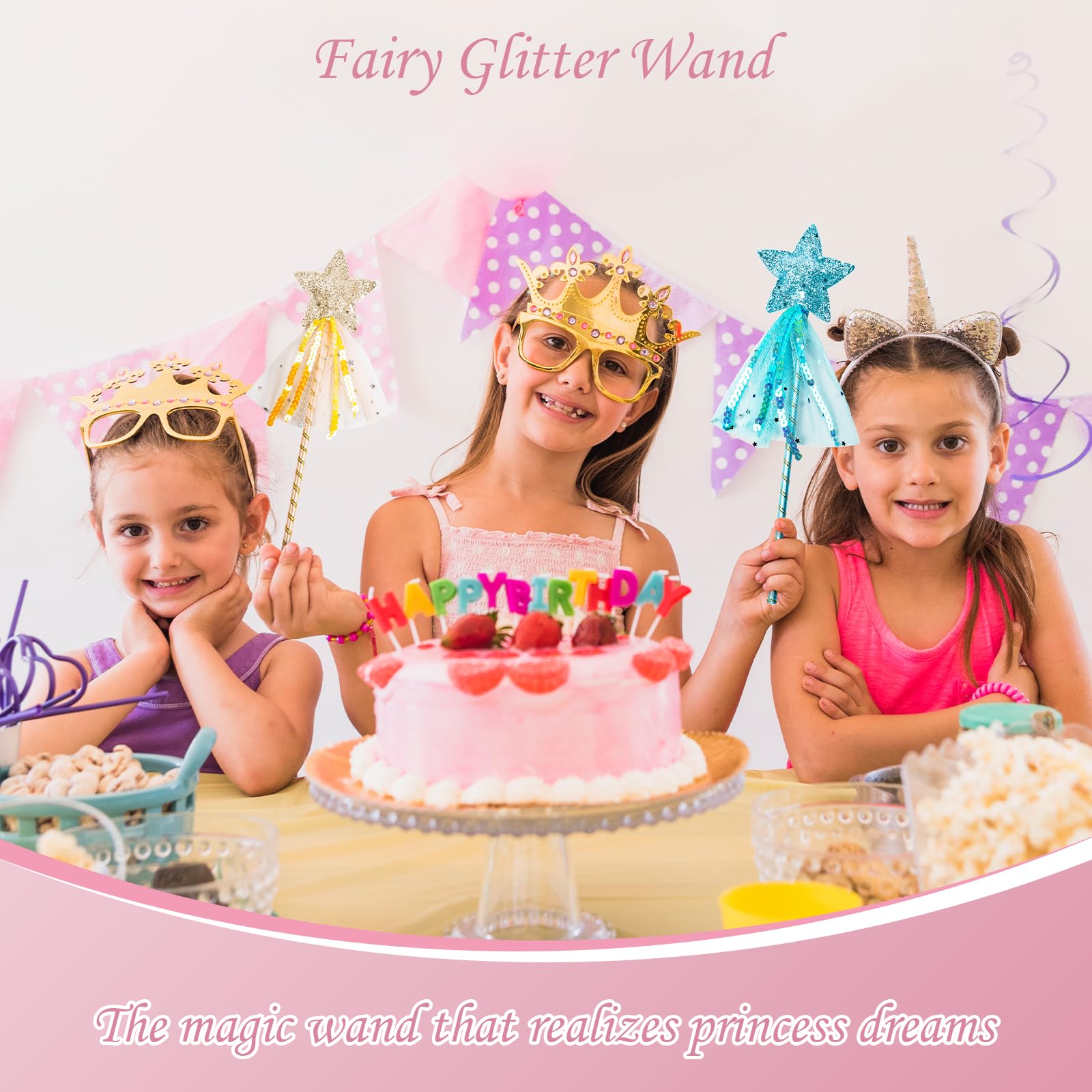 Set De 3 Varitas Mágicas De Princesa Con Estrella – Morado, Rosa Y Azul, Con Purpurina, Para Fiestas Y Disfraces