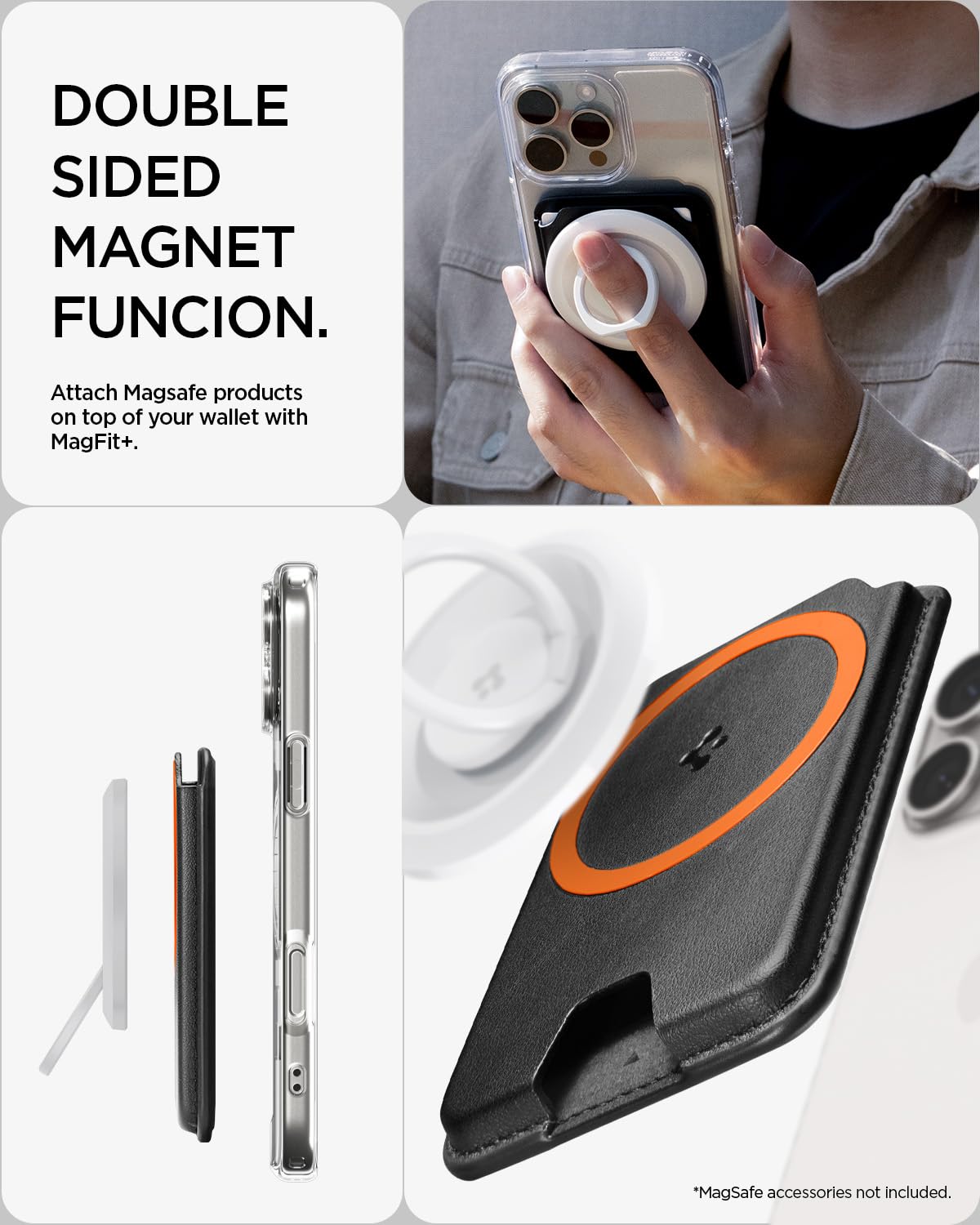Spigen Valentinus MagFit+ Porte-Cartes Magnétique 5 Cartes Compatible avec iPhone 17/16/15, Autres modèles MagSafe, Google Pixel série 10 avec Pixelsnap Accessoires MagSafe - Noir