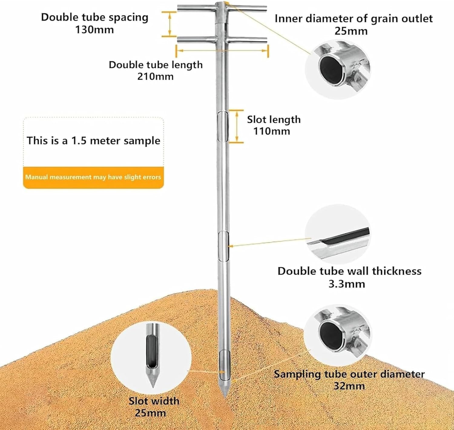 Grain Probe Sampler, Soil Probe Tube for Agricultural Sampling, Ideal for Measuring Grain Size of Various Crops
