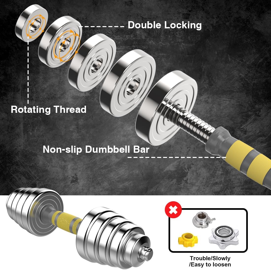 PHOEROS Adjustable Dumbbell Set - 44/66 LBS weights set, Dumbbell Barbell 3 in 1, Steel Dumbbells Pair with Connecting Rod for Adults Women Men Fitness Workout, Home Gym Exercise Training Equipment PHOEROS Adjustable Dumbbell Set - 44/66 LBS weights set, Dumbbell Barbell 3 in 1, Steel Dumbbells Pair with Connecting Rod for Adults Women Men Fitness Workout, Home Gym Exercise Training Equipment