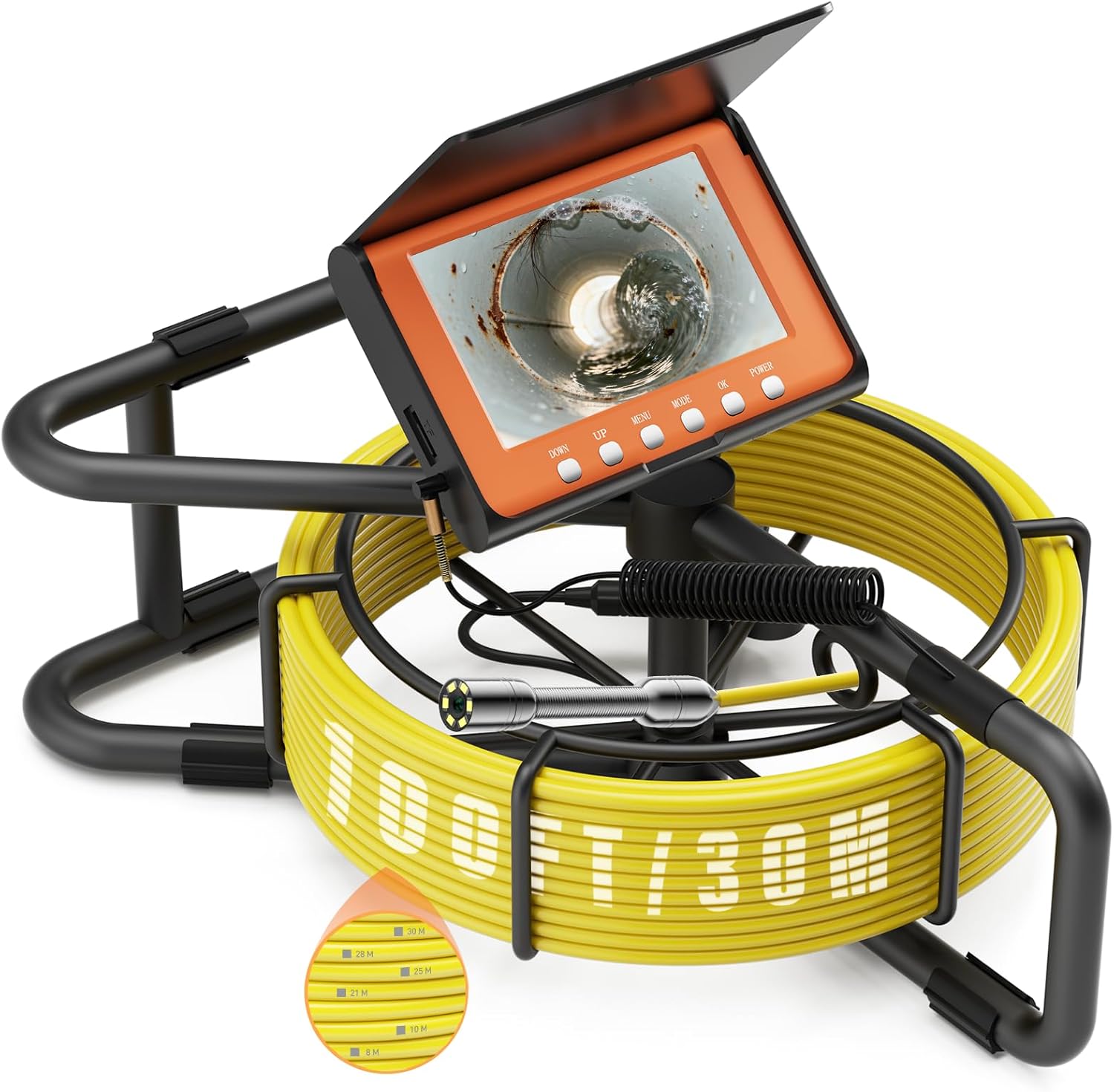 Sewer Camera 100FT, Sewer Pipe Inspection Camera,can Zoom in and Out, 5" 1080P Screen & DVR, 5000mAh Battery, IP68 Waterproof, 6 LED Lights, 32GB Card