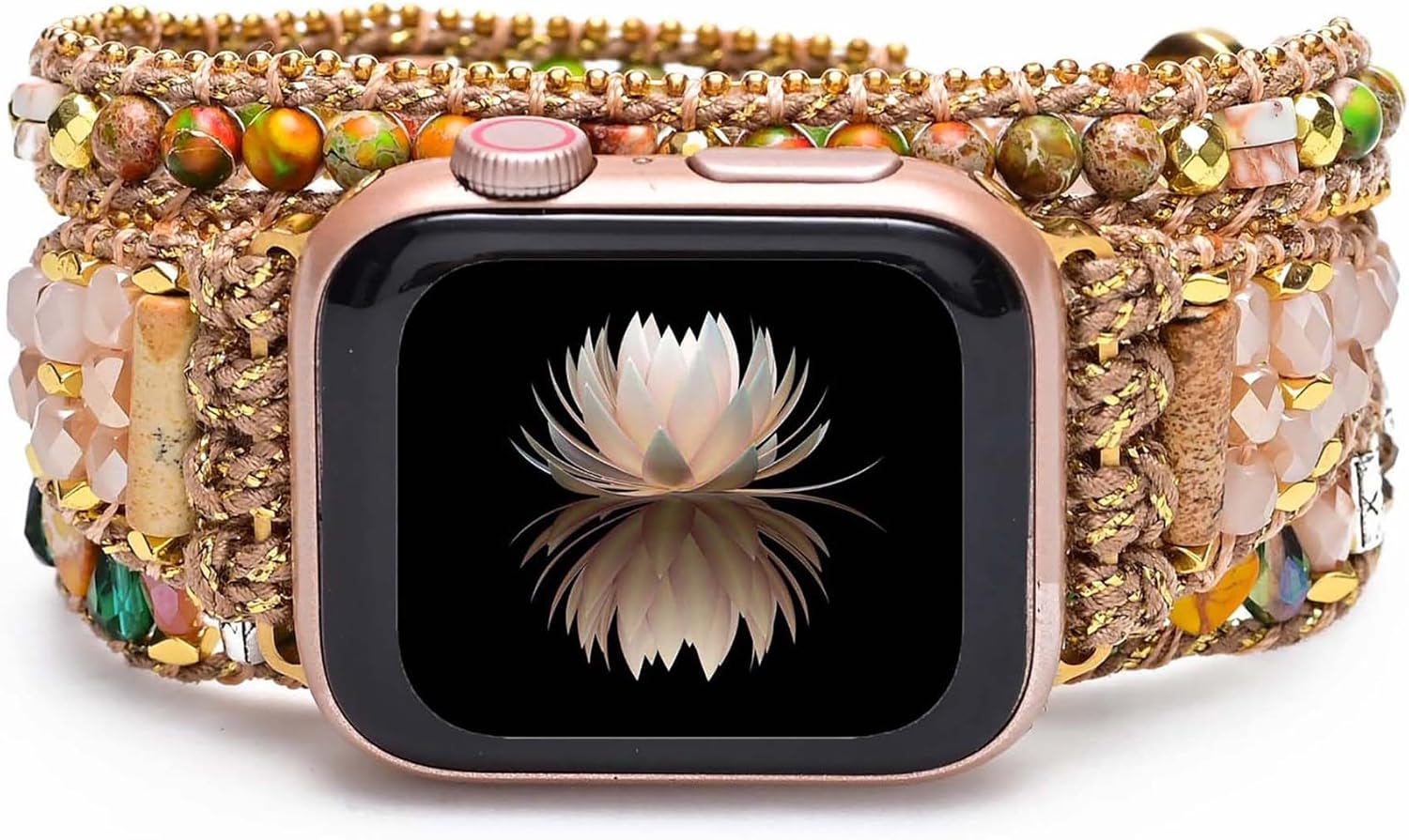 Boho Jasper Handmade Watch Band: Bohemian Jasper Natural Energy Stone Smartwatch Bands Compatible with Apple Watch 38mm/40mm/41mm/42mm/44mm/45mm Boho Bracelet Beaded Gemstone Watch Strap for iWatch
