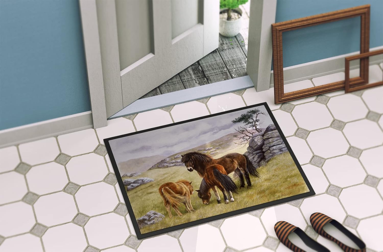 Caroline's Treasures BDBA0189MAT Horses in The Meadow Doormat 18x27 Front Door Mat Indoor Outdoor Rugs for Entryway, Non Slip Washable Low Pile, 18H X 27W