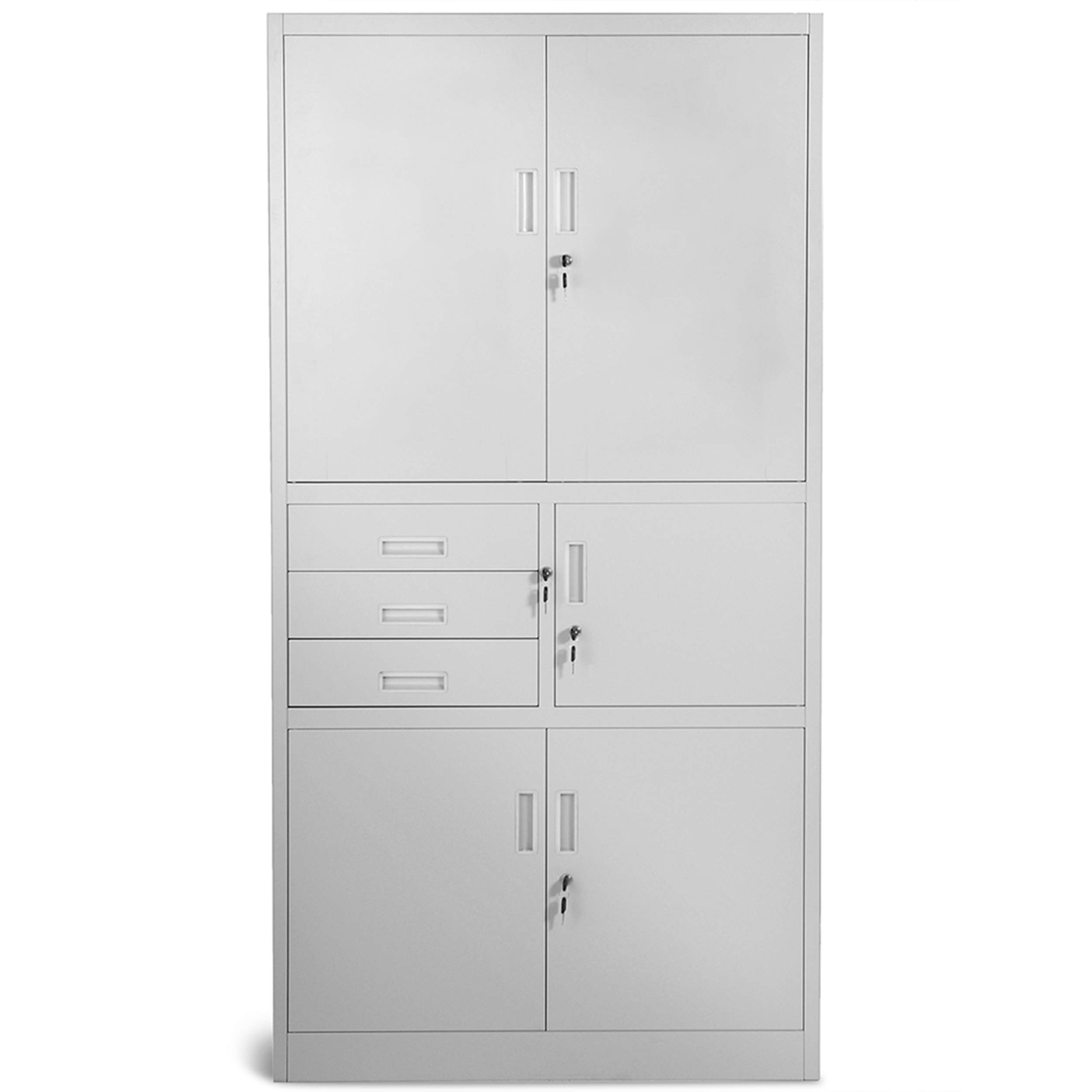 Jan Nowak Armoire de Bureau C018S II Métallique Coffre-Fort Compartiment Secret Portes battantes Tiroirs Revêtement par Poudre Tôle d'acier 185 cm x 90 cm x 40 cm (Gris)
