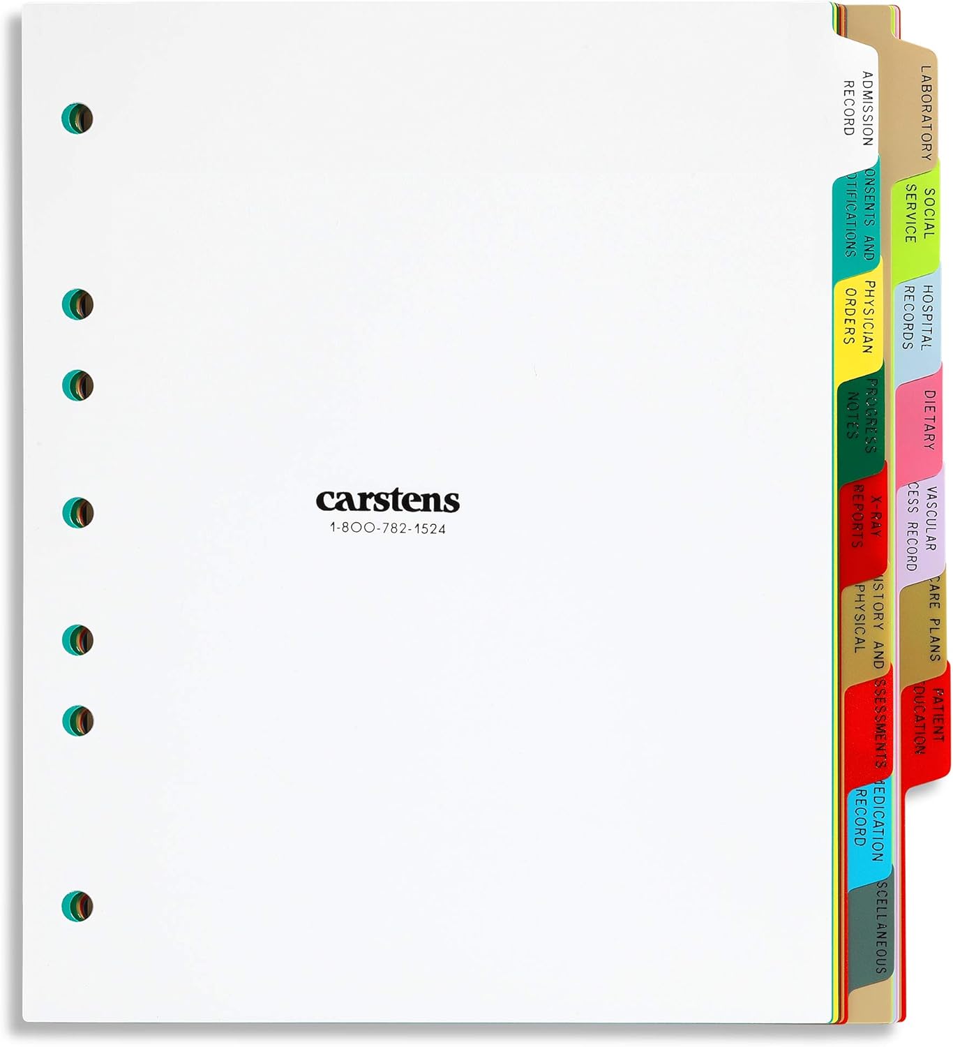 Carstens Heavy Duty Plastic Dialysis Divider Set, 16Tab, MultiColor, for SideOpening 3Ring