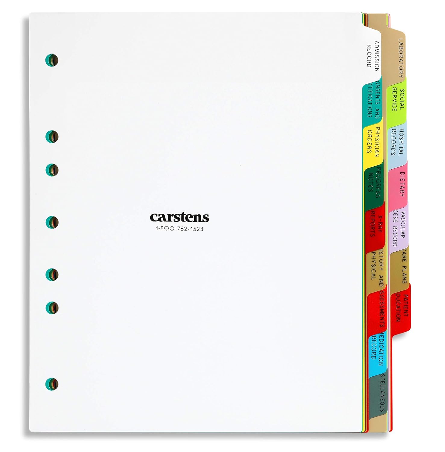 Carstens Heavy Duty Plastic Dialysis Divider Set, 16-Tab, 2674-0A, for Side-Opening 3-Ring and 5-Ring Binders