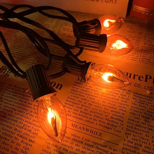 Miniatura 4 de Couah Bombillas de llama parpadeante de Thankgiving C7, bombillas de repuesto de llama transparente para lámparas de vela de ventana eléctrica, tira