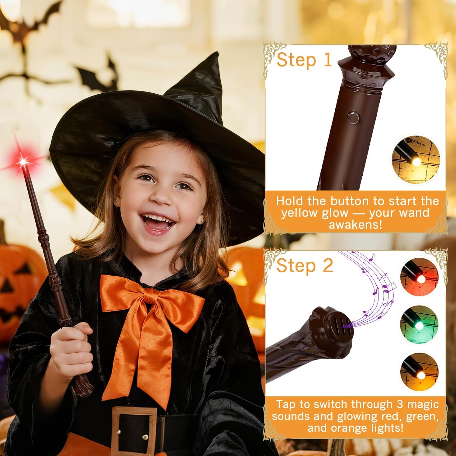 EZVYAO Light Up Magic Wizard Wand with 4 Color Lightings & Sounds - 6 Pack Illuminating Witch Toy Wands for Kids Party Cosplay, Mixed