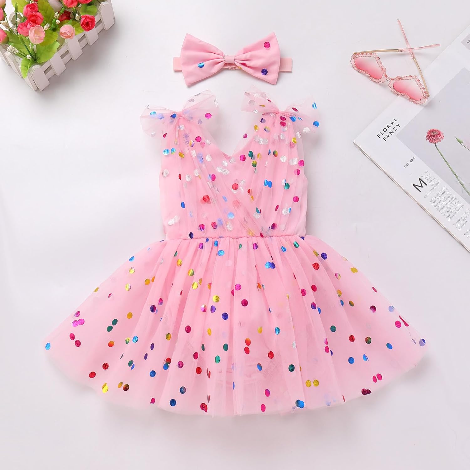 IMEKIS Baby Girl Birthday Outfit Pink Heart Strawberry Tulle Dress Romper Toddler Cake Smash Photo Shoot - Image 3