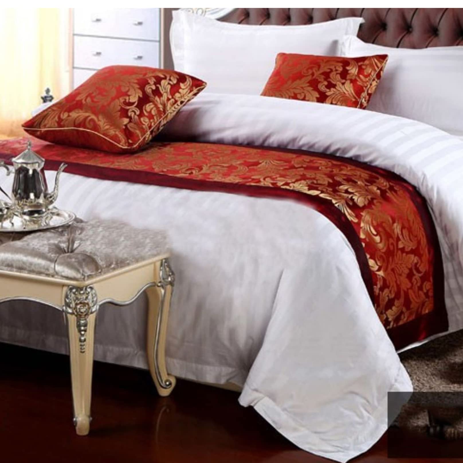 Bed Runner Hotel Bedding Protection Bed Scarf Flower Pattern Quilted Bed Flag Mat Bedclothes Decoration for Foot of Bed for Wedding Bedroom,Red 210X50cm for 150cm bed