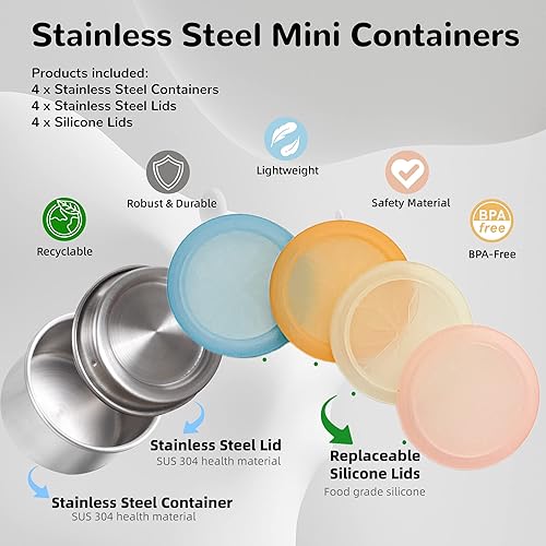 Miniatura 2 de Kieaisy Recipiente para aderezo para ensaladas, recipientes pequeños de condimentos de 1.6 onzas con tapas, recipientes de condimentos de acero