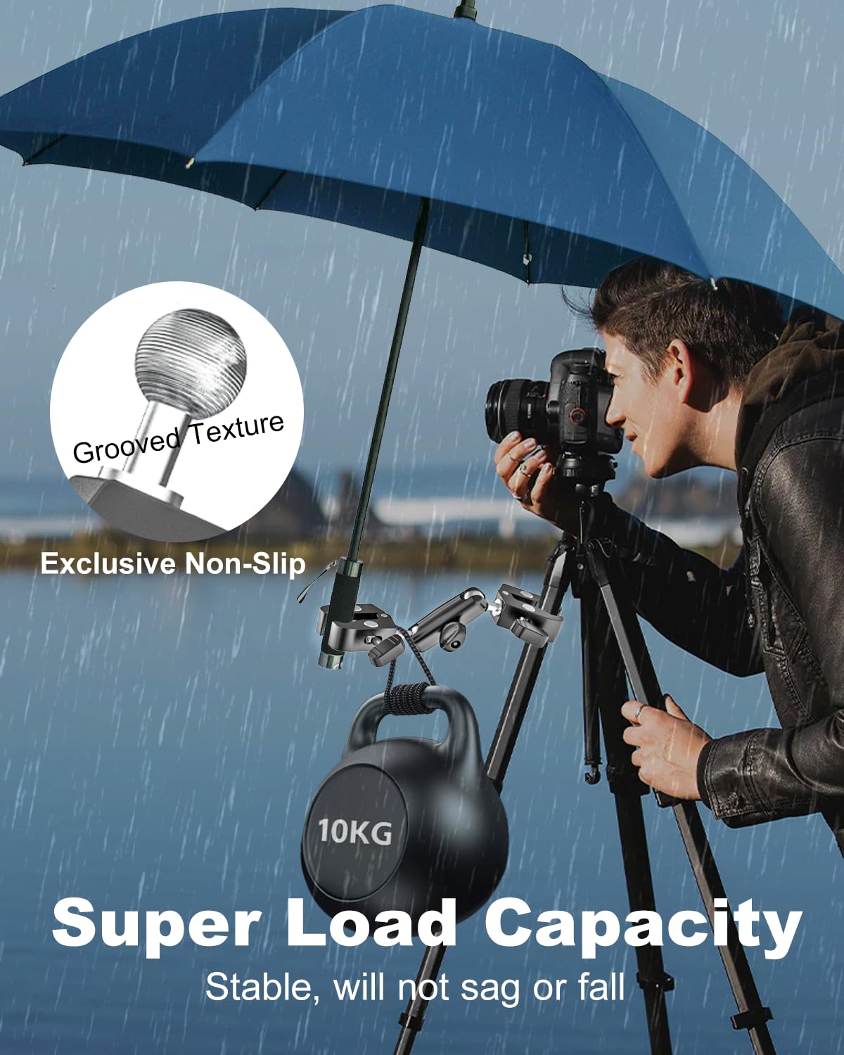 Supporto a doppio morsetto con interfaccia a vite da 1/4" [completamente in metallo] morsetto per ombrello regolabile a 360° per supporto luce studio fotografico, asta, barre trasversali