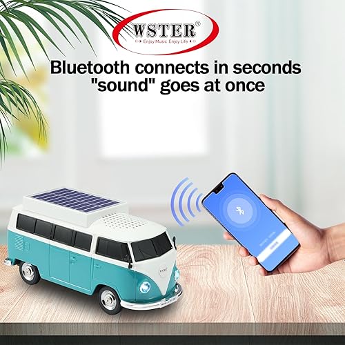 Miniatura 4 de WS-698 Solar Retro Minibus Altavoz Bluetooth inalámbrico - Radio FM, TWS estéreo, sonido HD, luces LED de fiesta, enlace manos libres, reproducción