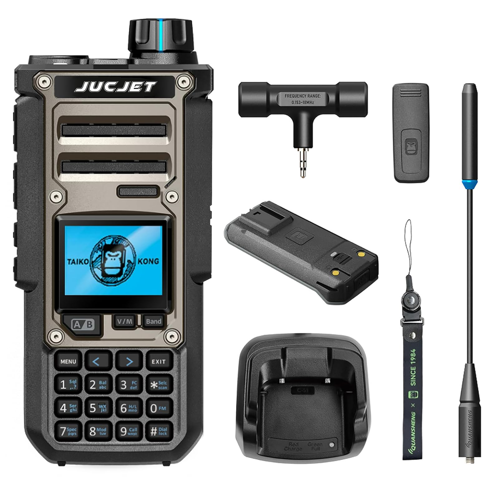 TK11(8) 999 Canali VHF/UHF Walkie Talkie, Trasceptore Portatile Ricaricabile con Grande Portata e Analizzatore Spettrale, 10W di Potenza di Uscita, NOAA, Batteria da 3000 mAh