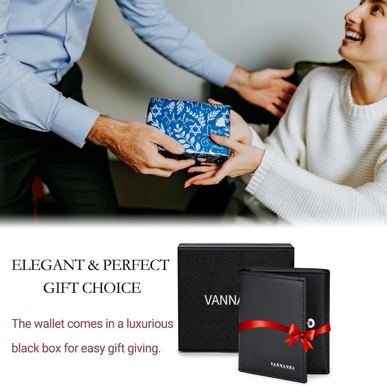 VANNANBA Men's Leather Trifold Wallet with Folded ID Windows,12 Card Slots & 2 Note pockets(Cross Black) - Image 5