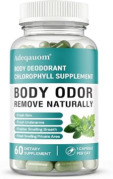 Chlorophyll Capsules Internal Body Deodorant Supplement for Women and Men for Gut Health, Fresh Breath, Skin Health, Detox & Digestion Support, Natural Odor Remove, Vegan, Non-GMO-60 Capsules
