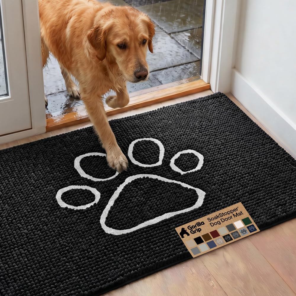 GORILLA GRIP SoakSTOPPER Dog Door Mat, Machine Wash Dry, 48x30 Black White