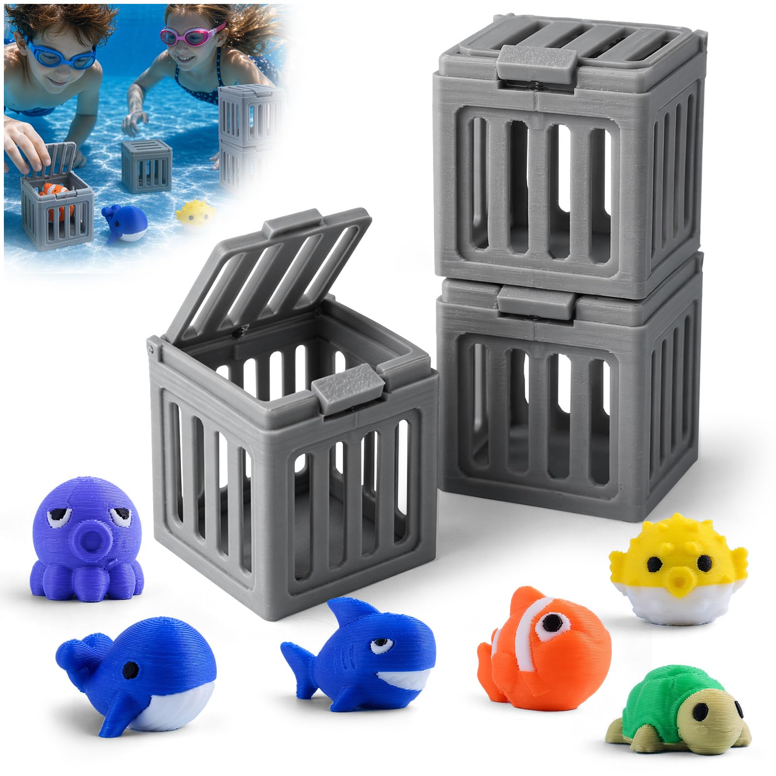 lunule Swimming Pool Diving Toys, Water Dive Toys Summer, Fun Seek and Splash Pool Game with Fish Box Floating Animals, Swimming Pool Toys, Outdoor Beach Lake Swim Party Gift for Boy Girl Kids(6Pcs)