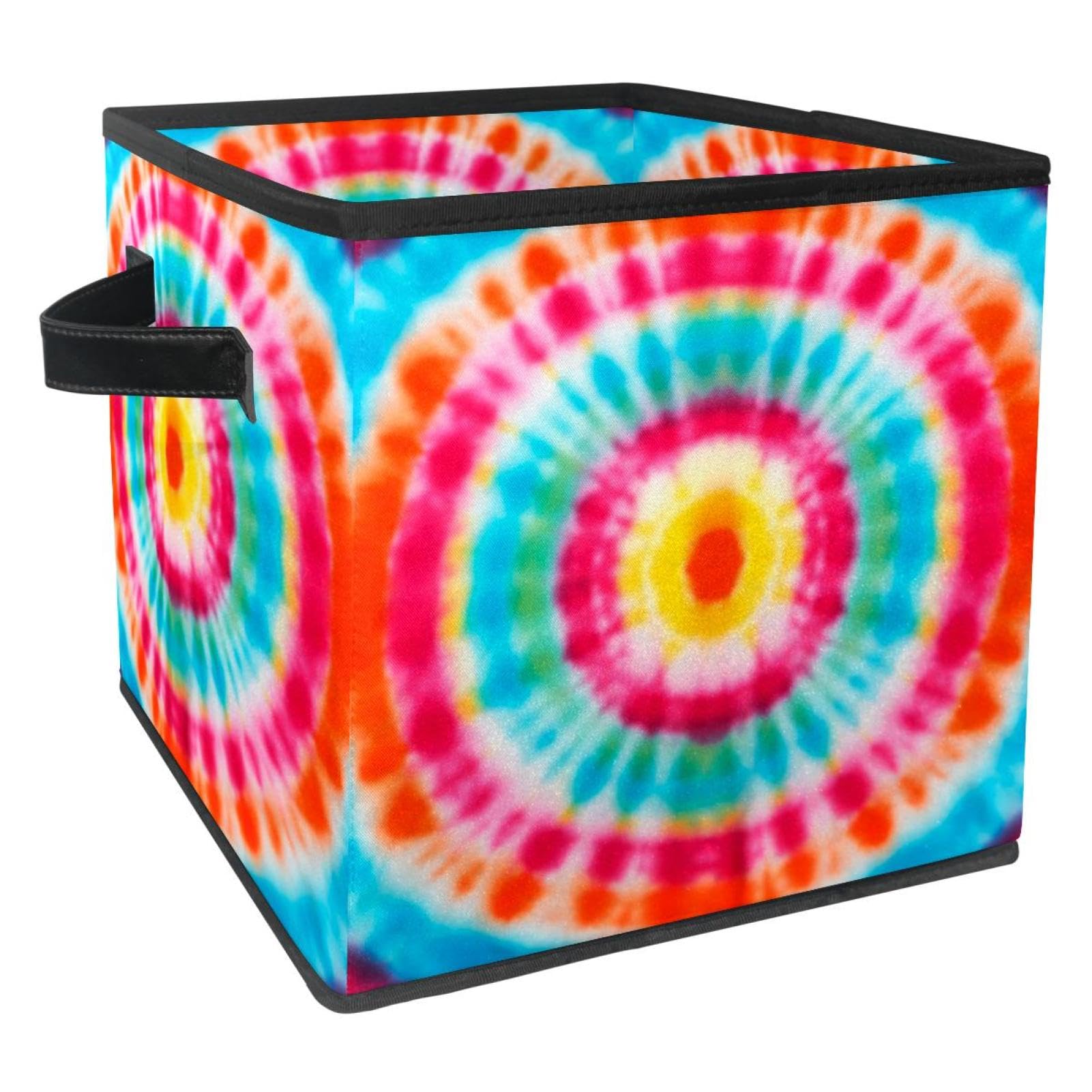 Boîte de rangement pliable tie dye en tissu avec poignées pour placard