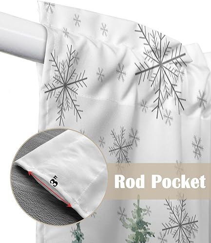 Miniatura 6 de Cortinas verdes con estampado de árbol de Navidad para sala de estardormitorio, diseño de copo de nieve de invierno gris, cenefas de cortina de