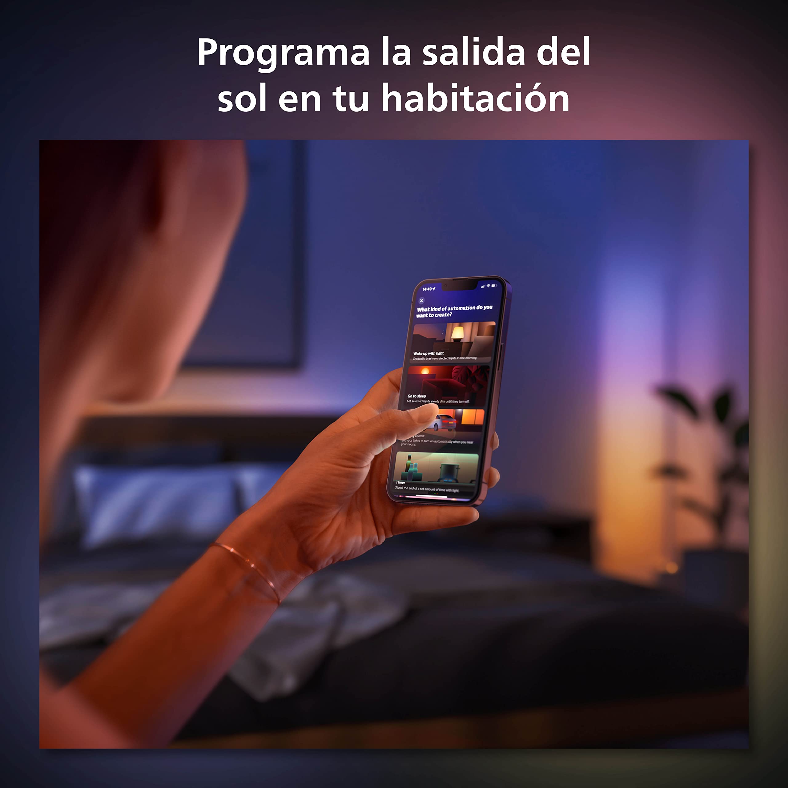Lámpara de pie Philips Hue White and Color Ambiance, Gradient Signe, base de madera