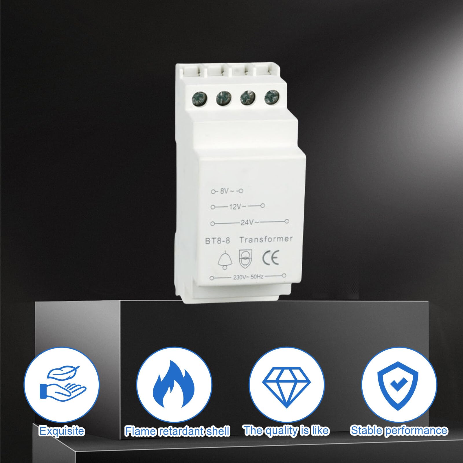 BAIFULAI Transformador de Timbre 8V-12V-24V - Se Adapta a Carriles Estándar de 35 mm - Para Timbre de Puerta